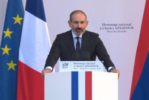 ‘For eight decades this name engraved smiles on millions of faces’ – Armenian PM’s eulogy at Charles Aznavour’s state funeral in Paris