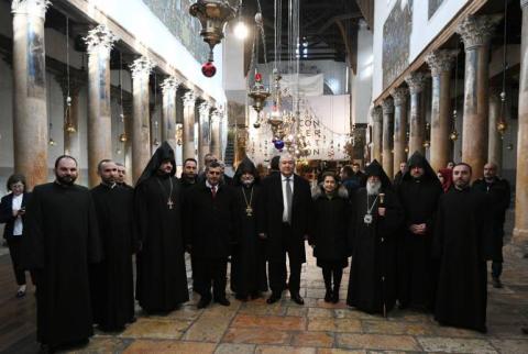 رئيس الجمهورية أرمين سركيسيان والسيدة عقيلته نونه سركسيان يزوران كنيسة الميلاد في بيت لحم-صور-