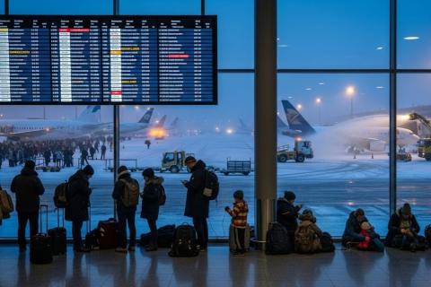 В Европе несколько аэропортов прекратили работу по причине неблагоприятных погодных условий