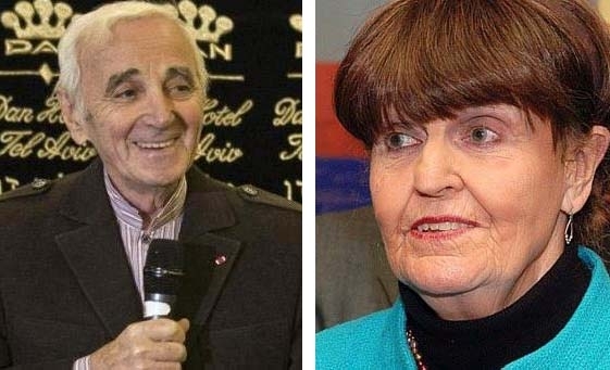 Charles Aznavour hands prize to Caroline Cox in Geneva