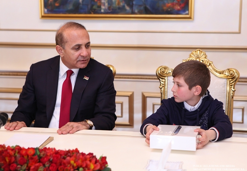 Parliament’s President hosts 8-year old Simon Harutyunyan
