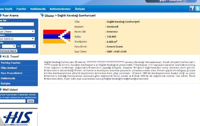 Turkish website introduces Artsakh as independent state