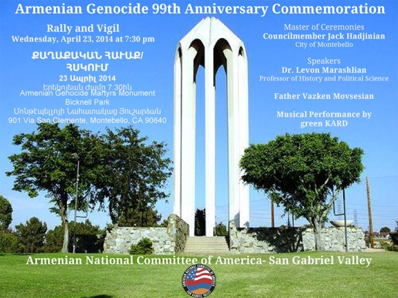Հայոց ցեղասպանության հիշատակին նվիրված ամենամյա հանրահավաք տեղի կունենա 
ԱՄՆ Մոնթեբելո քաղաքում