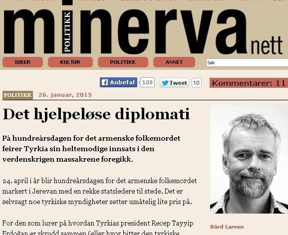 Norwegian newspaper publishes article on Armenian Genocide Centennial and Armenian-
Turkish relations
