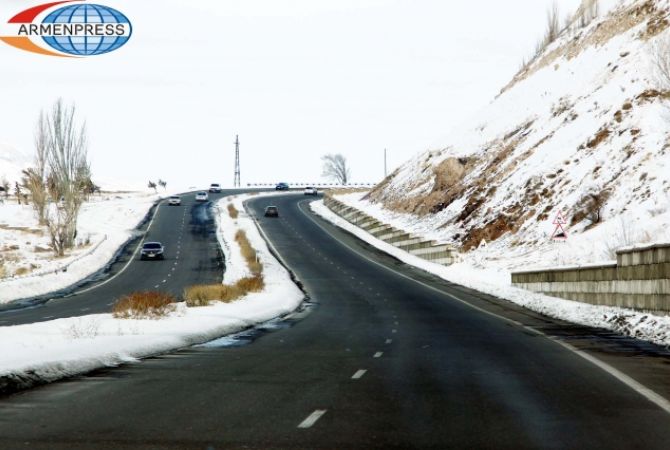 Black ice is formed on Goris-Sisian highway
