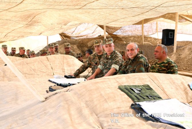 President of NKR visits south-eastern borderline accompanied by Armenian and NKR Defense 
Ministers