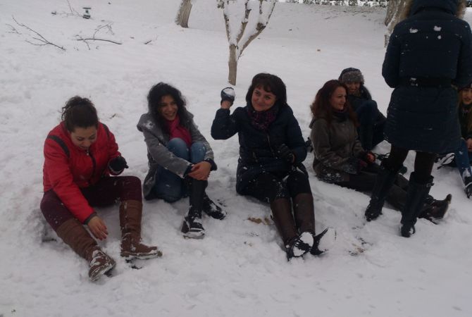  Журналисты и депутаты играли в снежки во дворе НС Армении 