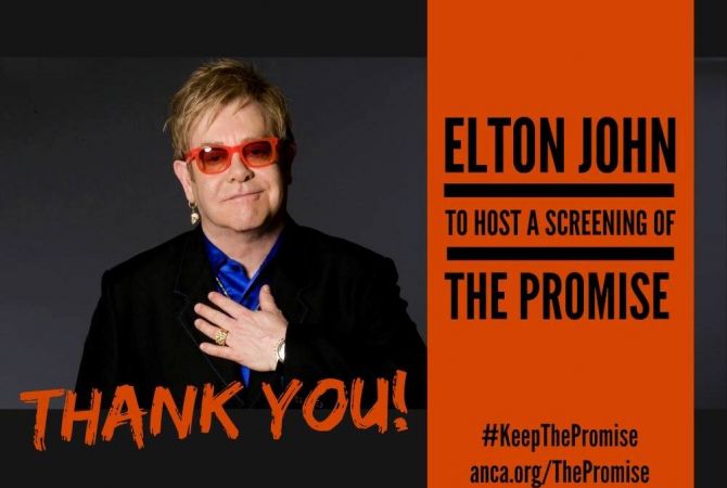 Elton John to show Armenian Genocide – themed “The Promise” film during his foundation’s 
evening