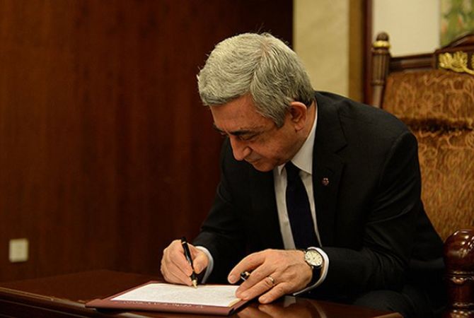 Президент Армении Серж Саргсян подписал ряд законов, принятых парламентом Армении