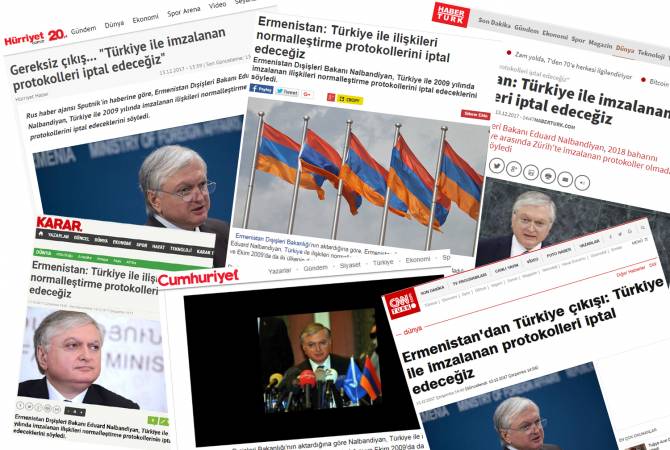 Заявление министра иностранных дел Армении в связи с армяно-турецкими протоколами 
получило широкий отклик в турецких СМИ
