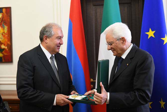 Armenian President awarded Italy’s Order of Merit