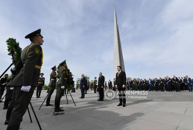 President Khachaturyan, PM Pashinyan and Speaker Simonyan visit Armenian Genocide 
memorial