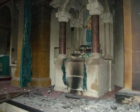 An Armenian Church was burnt and the Armenians were kidnapped near Aleppo