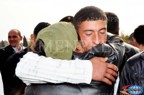 Over two dozen youth were see off to the army from Sevan with songs and dances 