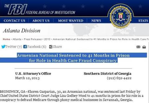 Armenian National Sentenced to 41 Months in Prison for Role in Health Care Fraud Conspiracy 