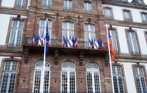 Armenian flag raised in front of Strasbourg City Hall