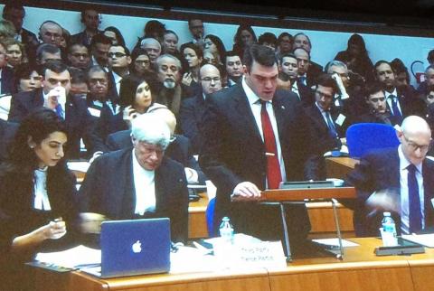 Armenian delegates speaking at trial on Doğu Perinçek at ECHR