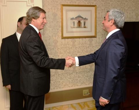 President Serzh Sargsyan and James Warlick discuss process of negotiations over regulation of Karabakh issue