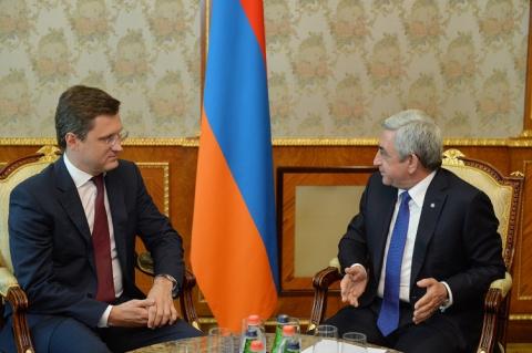 Serzh Sargsyan and Alexander Novak discuss Armenian-Russian cooperation in energy sector