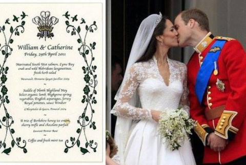 Prince William and Kate Middleton's wedding menu card to be auctioned Oct. 29