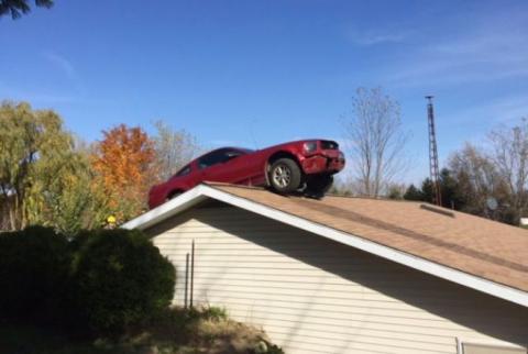 Michigan home acquires Ford Mustang after driver loses control 