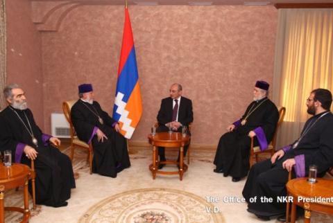 Bako Sahakyan meets Catholicos Garegin II and Catholicos Aram I 