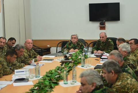 President Serzh Sargsyan holds meeting in Stepanakert with senior officers of NKR Defense Army