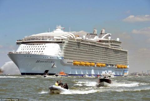 World’s largest cruise ship leaves a port in France for Maiden voyage