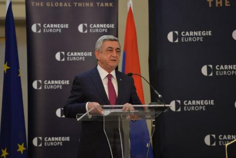 President Sargsyan delivers speech in Carnegie Endowment for International Peace in Brussels