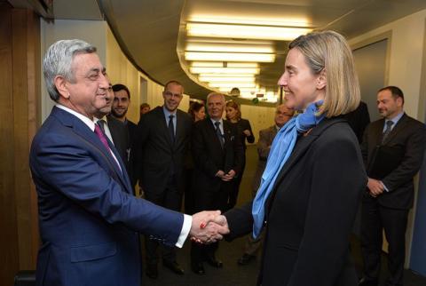 Armenian President and Federica Mogherini discuss issues over new framework agreement