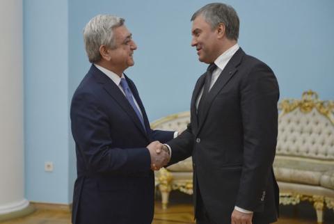 President Sargsyan holds meeting with Russian State Duma Chairman