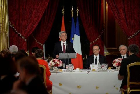 Official reception held on behalf of French President in honor of Armenia’s President Serzh Sargsyan