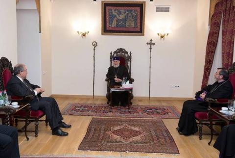 His Holiness Garegin II receives presidential candidate Armen Sargsyan
