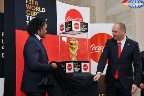 FIFA World Cup trophy displayed in Yerevan, Armenia