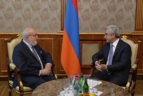 President Sargsyan holds meeting with prominent composer, conductor Krzysztof  Penderecki