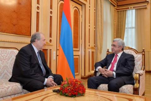 RA President Serzh Sargsyan receives President-elect Armen Sargsyan