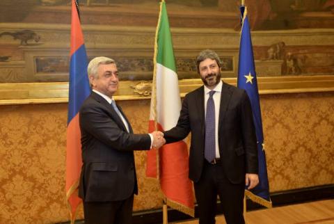 'Time to elevate partnership to a newer level' - Sargsyan meets with president of lower house of Italian parliament in Rome 