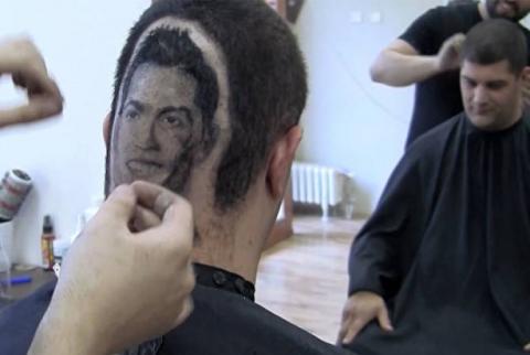 Сербский парикмахер выбрил портрет Роналду на затылке клиента