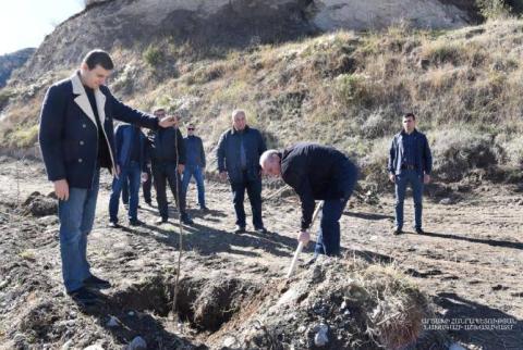 Бако Саакян в Бердзоре принял участие в посадке деревьев, организованной по случаю 100-летия ЕГУ 