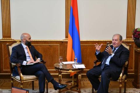 Le président Armen Sarkissian a discuté des perspectives du développement du tourisme  en Arménie avec le directeur  de la société 3Sixty Strategic Advisors 
