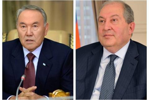 Вы проводите огромную работу, направленную на укрепление международного авторитета Армении – Нурсултан Назарбаев поздравил Армена Саркисяна