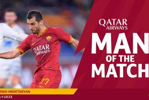 قائد المنتخب الوطني الأرميني هنريك مخيتاريان أفضل لاعب بمبارة فريقه روما الأخيرة ضد ليتشي