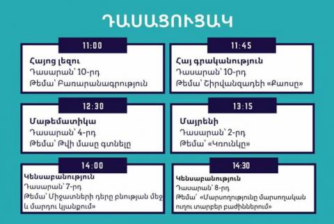 Министерство НОКС Армении опубликовало расписание занятий дистанционного обучения