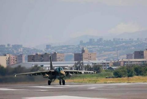 Armenian Air Force SU-25 attack aircraft hold drills 