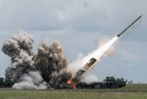 Azeri forces fire Polonez, Smerch heavy rocket launchers at Stepanakert City