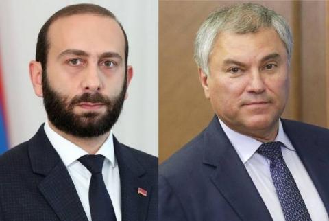 Viatcheslav Volodine et Ararat Mirzoyan ont eu une conversation téléphonique