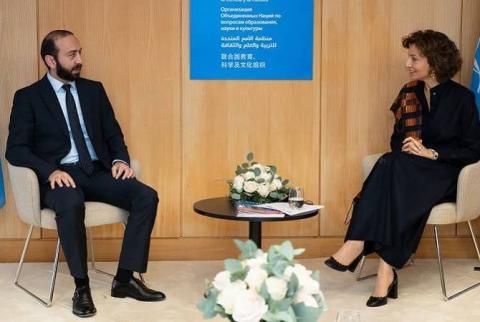 وزير خارجية أرمينيا آرارات ميرزويان يلتقي بالمديرة العامة لليونسكو أودري أزولاي بباريس وبحث الحفاظ على تراث آرتساخ  