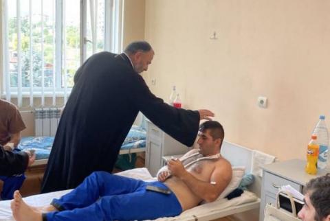 Primate of Artsakh Diocese visits wounded soldiers in Stepanakert central hospital