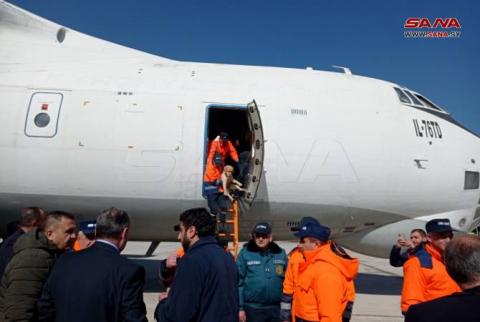 فريق الإنقاذ الأرمني للمساعدة في أعمال الإغاثة بعد الزلزال يصل إلى مطار حلب الدولي من أرمينيا