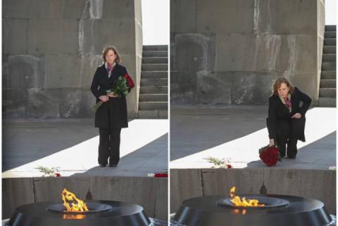 United States Ambassador Kristina Kvien visits Tsitsernakaberd Armenian Genocide Memorial 